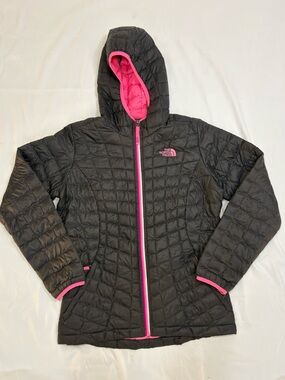 The North Face Girls Large 14-16 ThermoBall Puffer Jacket Grey Pink Lightweight